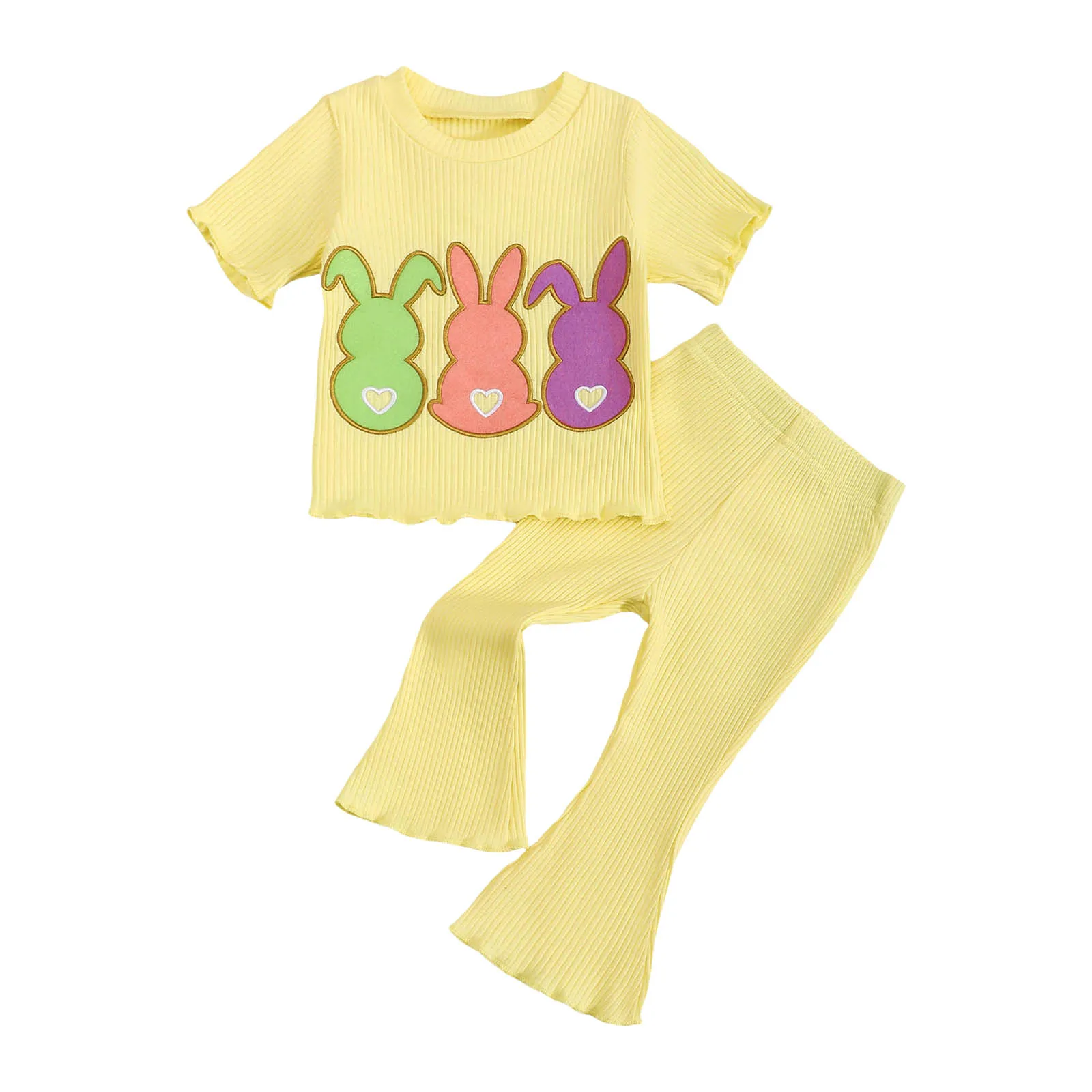 

Spearmint Baby Shoes Infant Baby Girl Easter Outfit Knit Ruffle Short Sleeve Shirts With Pants Set Toddler Baby Infant 4 Months