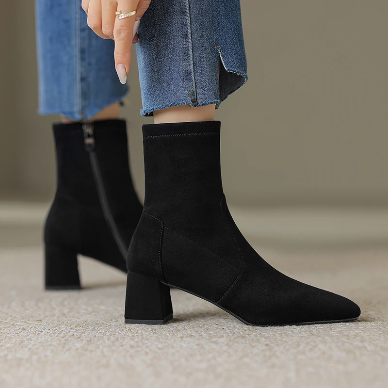 Modern Women\'s Ankle Boots Winter Shoes Woman Socks Boots Korea Style Women Shoes Side Zippers Stretch Fabric Ladies Shoes