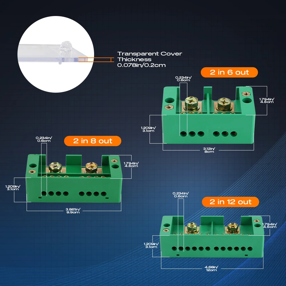 FJ6 Single Phase 2 In 6/8/12 Out Brass Terminal Block Household Wire Splitter Electrical Distribution Junction Box