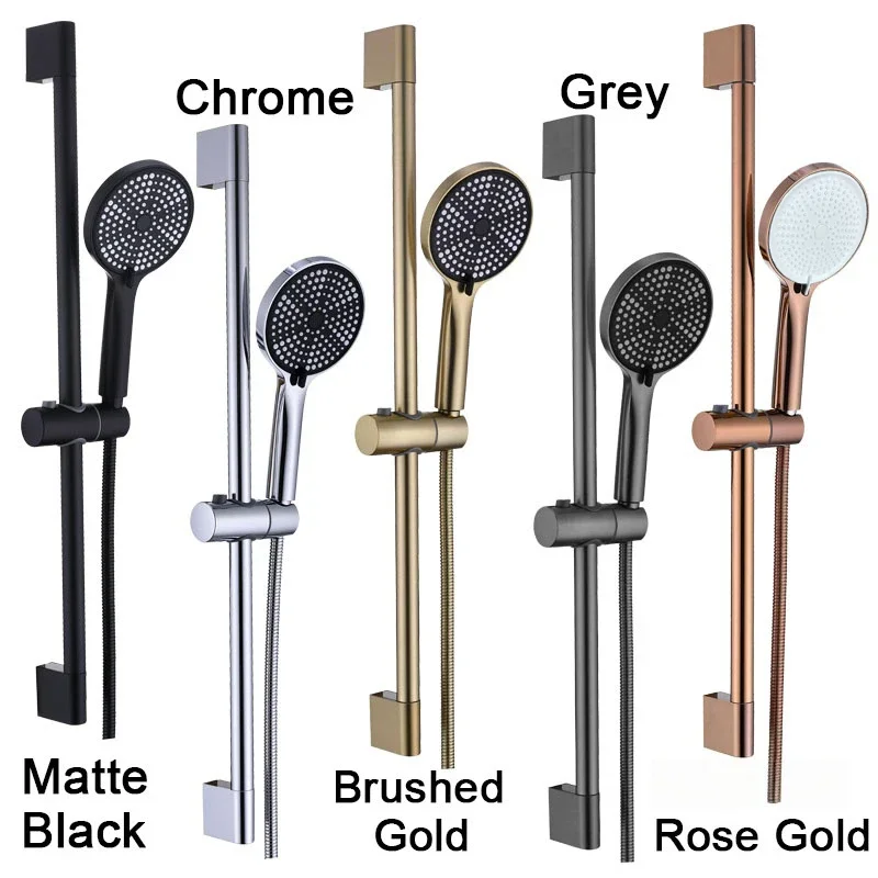 Adjustable 3 Function Black Shower Riser Slide Bar with Hand Held Shower & Hose Wall Mount Shower Sliding Bar Set