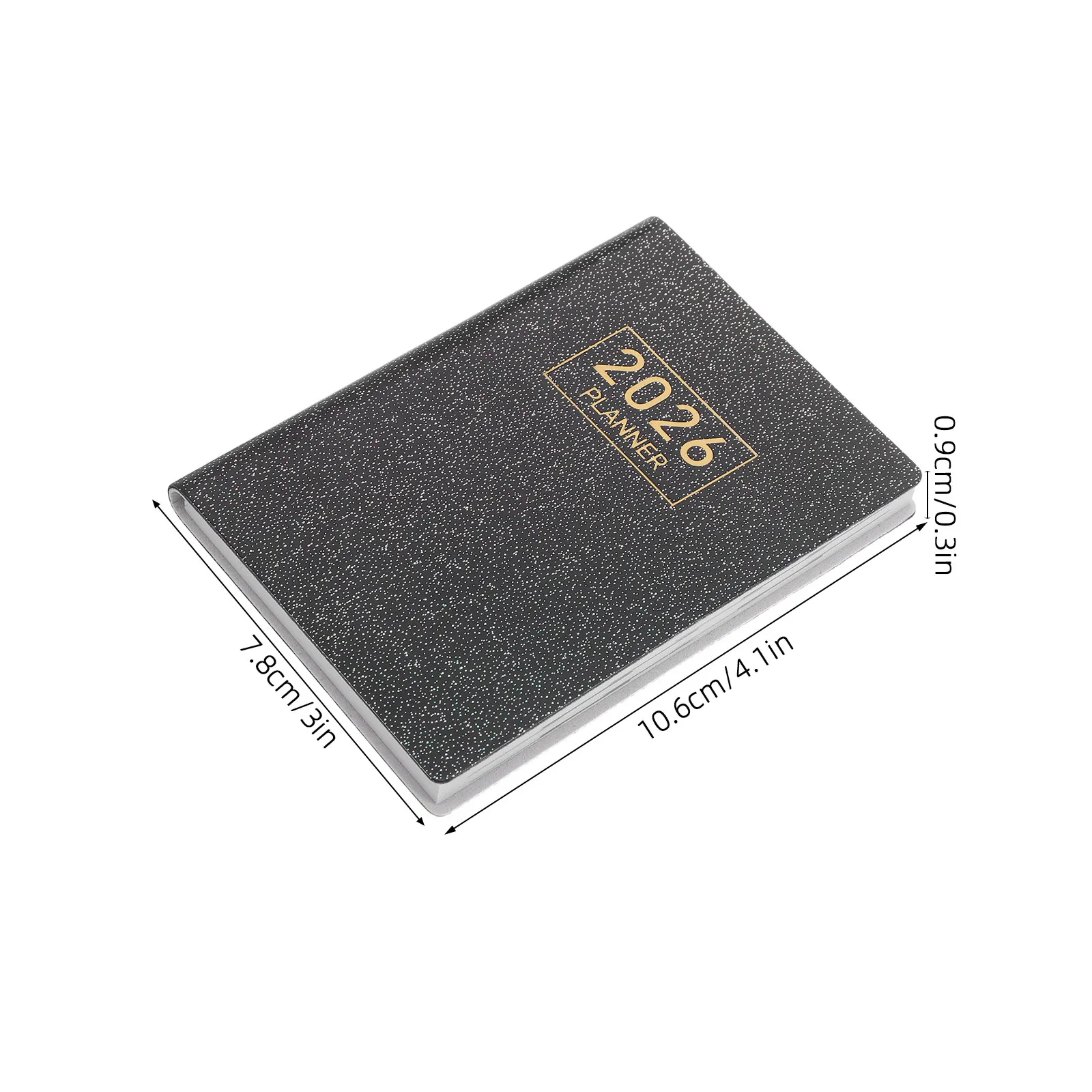 A7 Size 2026 Mini English Daily Weekly Monthly Planner Compact Pocket Calendar PU Cover Thick Paper Sewn Binding Flat Lay