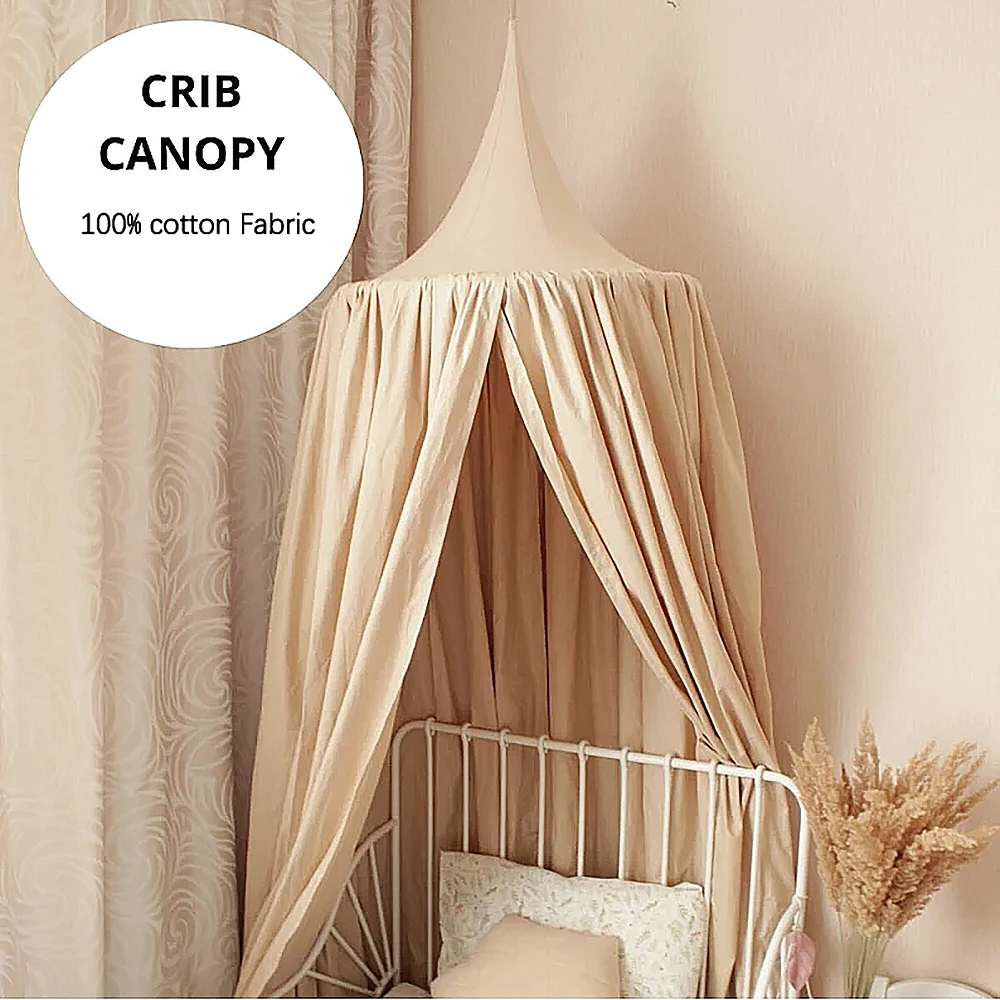 Kids Bed Canopy Cotton Linen Cover Net  Baby Crib Reading Nook Curtain Nursery Room Decor Hideaway Hanging Round Tent