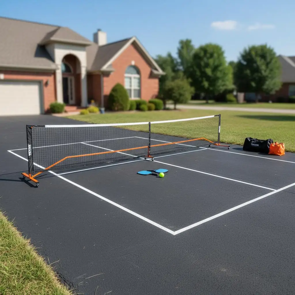 

Pickleball Game Kit 22FT Regulation Size For Outdoor Backyard Driveway, Wheels Court Lines Metal Frame PE Net Bags Balls Padd