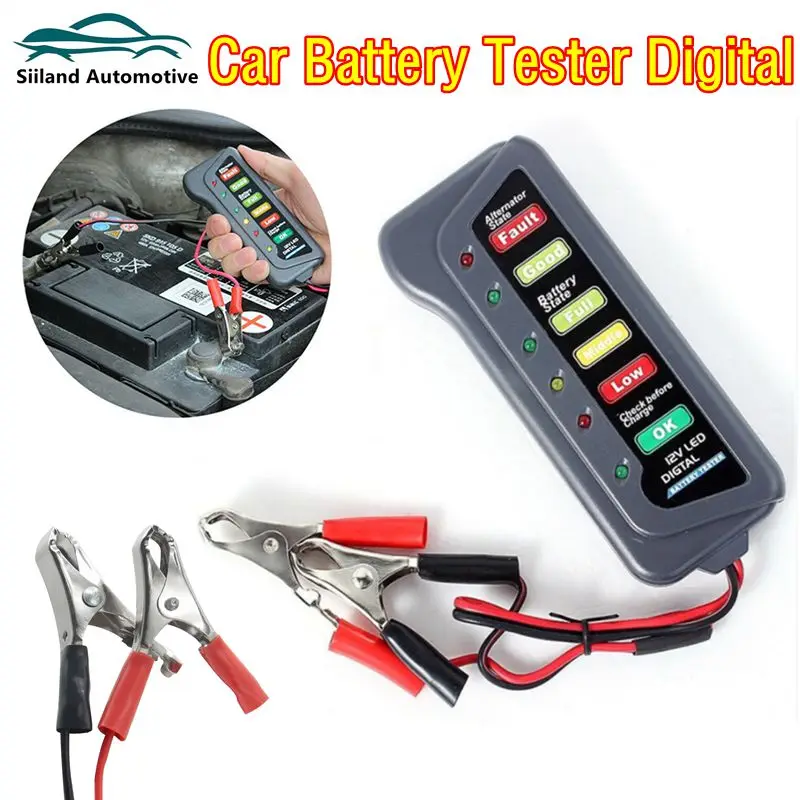 

Мини-тестер автомобильного аккумулятора 12 В, цифровой тестер генератора переменного тока, 6 светодиодных фонарей, дисплей, диагностический инструмент для автомобиля, тестер авто аккумулятора, анализатор