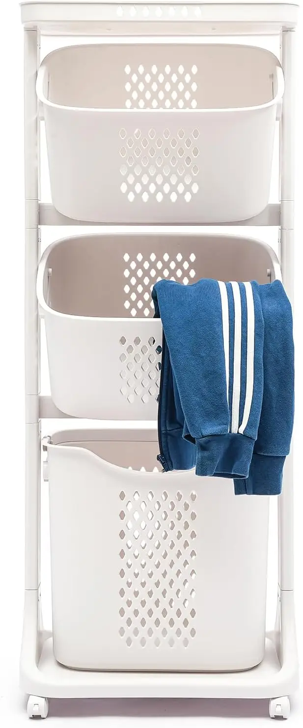 

3 Layer Storage Basket Movable Household Large Laundry Basket, Floor-Standing 360° Rolling Multi-layerClothes Organizer Basket