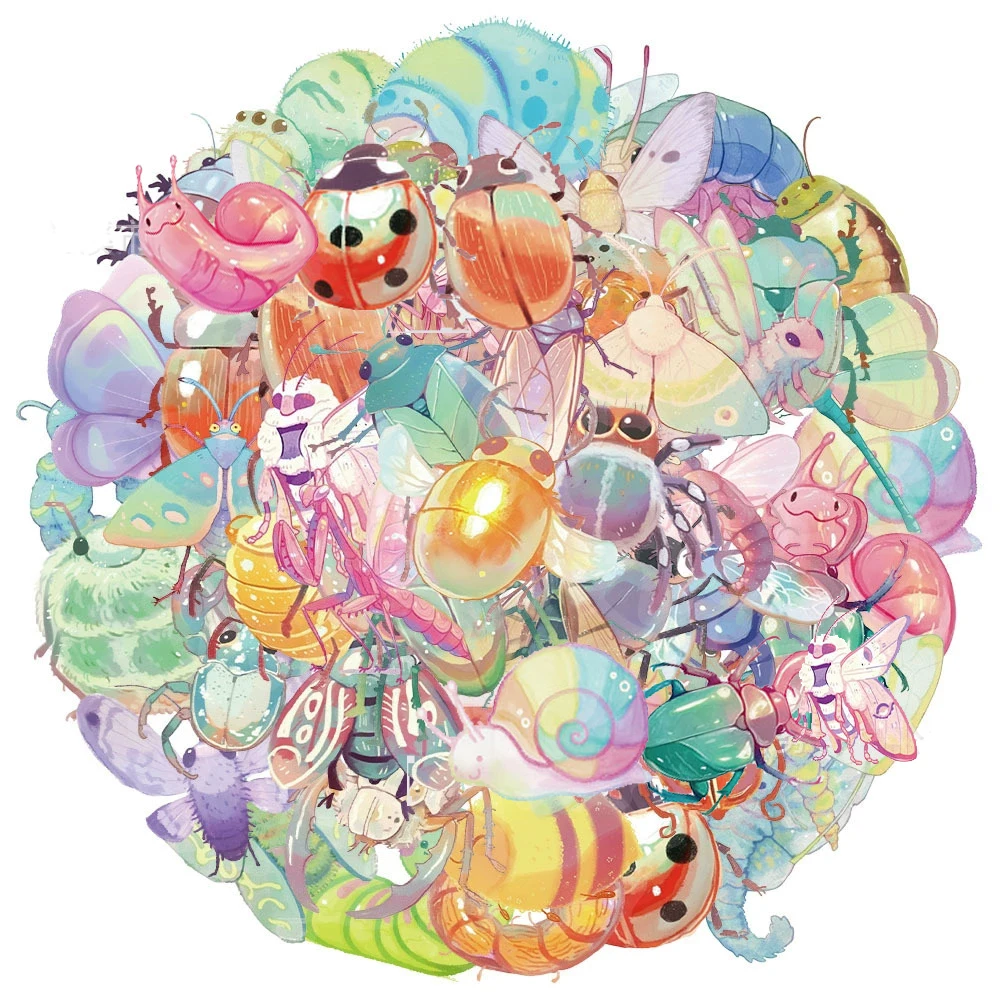 10/30/50개 재미있는 색상의 곤충 만화 스티커 귀여운 무당벌레 나방 데칼 노트북 자전거 기타용 미적 그래피티 스티커 장난감