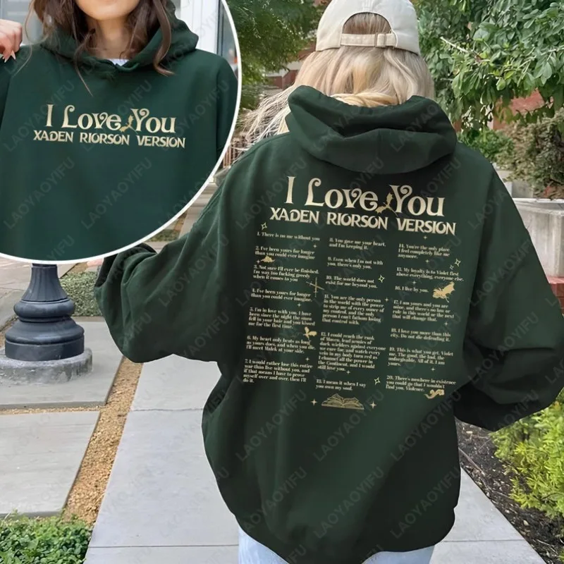 Ich liebe dich, Xaden Riorson – Zitat-Sweatshirt aus dem Buch „Fourth Wing“, Xaddy, für Damen und Herren, Kapuzenpullover, Romantik, modisch, angesagt, cooler Pullover.