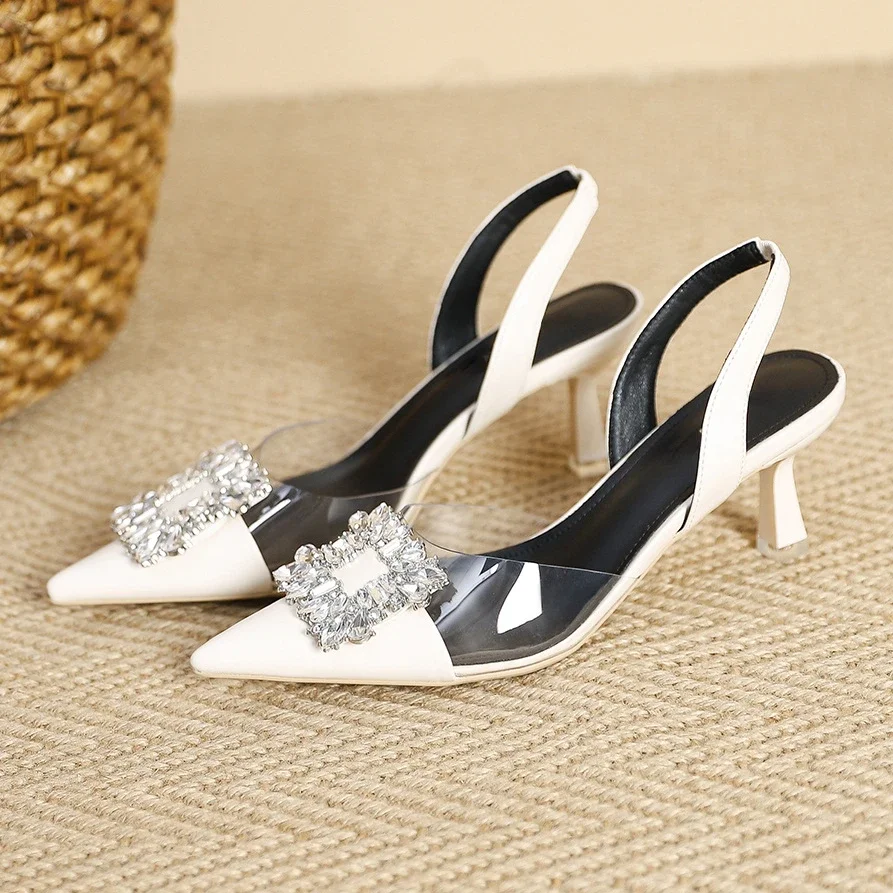 

Fashion Rhinestone Design High Heels Woman Shoes Transparent Pointed Back Strap Heeled Sandals Fashion Diamonds Party Dress Shoe