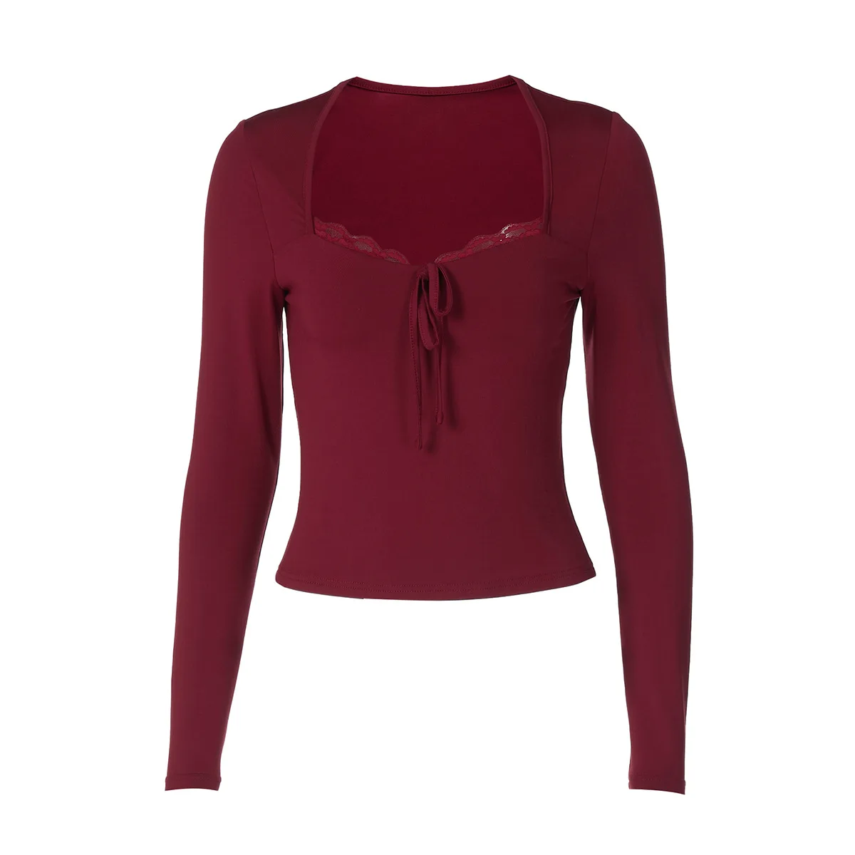 طبقة أساسية مزينة بالدانتيل، موضة خريف جديدة للنساء، بلوزة ضيقة وتنحيف للفتيات المثيرات