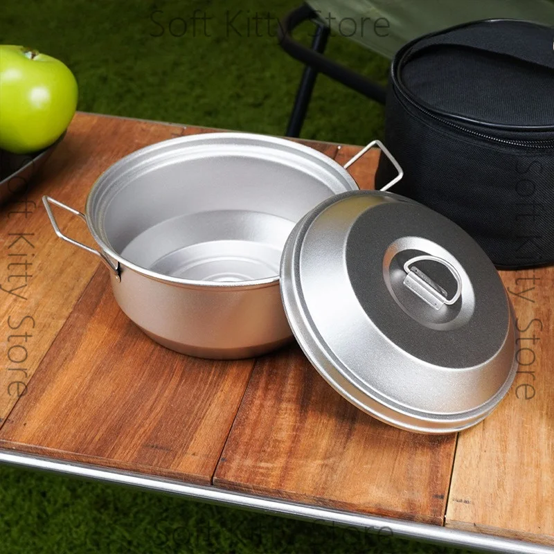 Pure titanium 1.1 liter double handle flying saucer pot camping camping outdoor portable small soup pot cooker lightweight pot