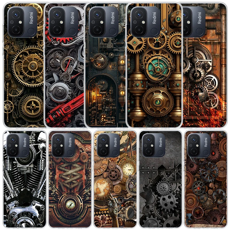 Steampunk Gear Mechanical Phone Case For Xiaomi Redmi 12C 12 10C 10 10A 9C 9A 9T 9 8 8A 7 7A 6 Pro 6A K20 K30 K40 S2 Soft Back C