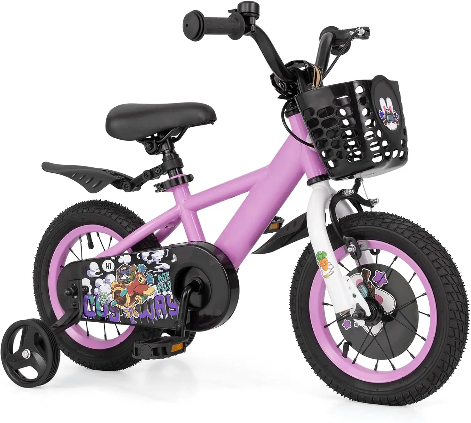 Bicicleta infantil esportiva Rabbit Pilot, bicicleta infantil de 12 14 16 18 polegadas para 3-8 anos com altura ajustável, rodas de treinamento, armazenamento Ba