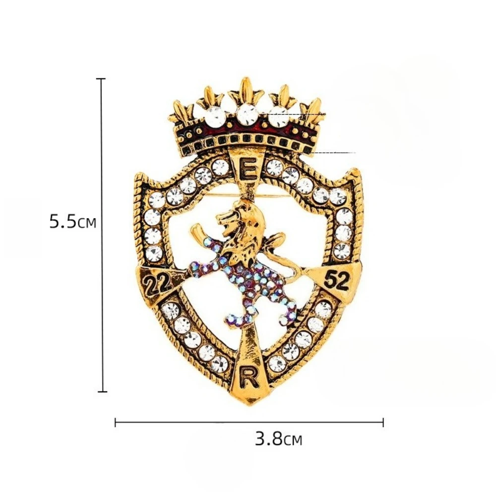 Exquisite Crown Lion Shield Emblem Sparkling Diamond Emblem Two-color Diamond Inlaid Decorative Pin Suit Bag Accessories