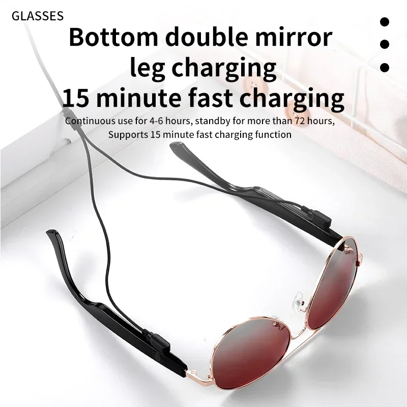 Gafas de sol inteligentes para hombre, auriculares inalámbricos con Bluetooth, Audio inteligente, compatible con llamadas, música, lentes de nailon de habla Dual