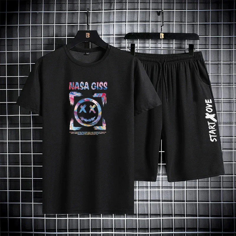 

2025 Summer fashion sports suit summer quick drying thin breathable short sleeved Tshirt running shorts basketball two-piece set