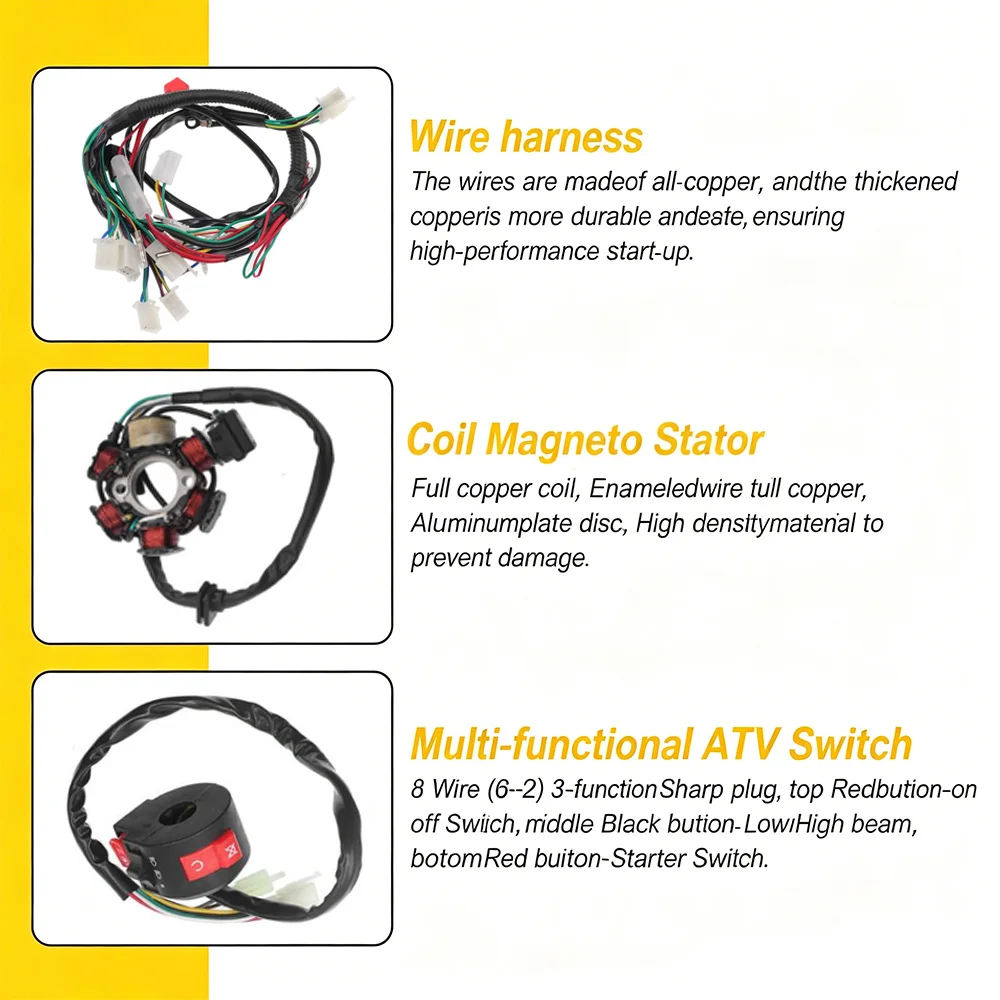 Full Complete Electrics Wiring Harness CDI STATOR Kit For Motorcycle ATV Quad Pit Bike Buggy Go Kart 50cc 70cc 90cc 110cc  125cc