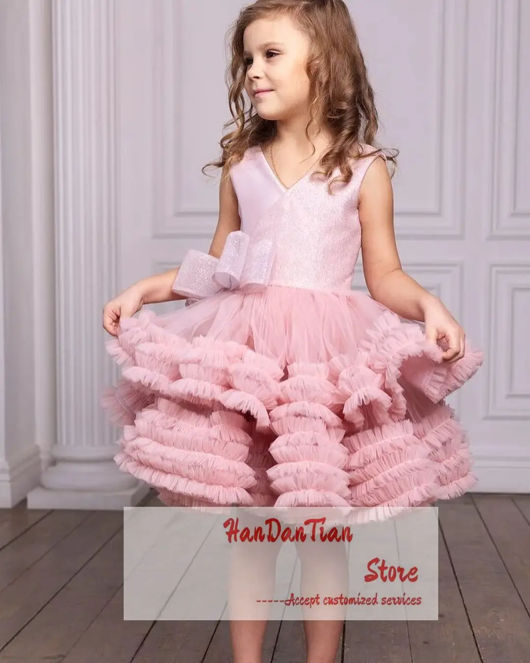 

Flower Girl Dresses for Wedding Lace Short Sleves First Communion Princess Puff Go'w'n