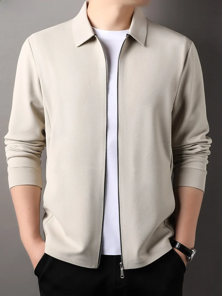 

Autumn Winter Men's Zipper Jaet Pure Color Fce Lined Flap Collar Coats Spring Faion Casual Outerwear Polyester Spandex