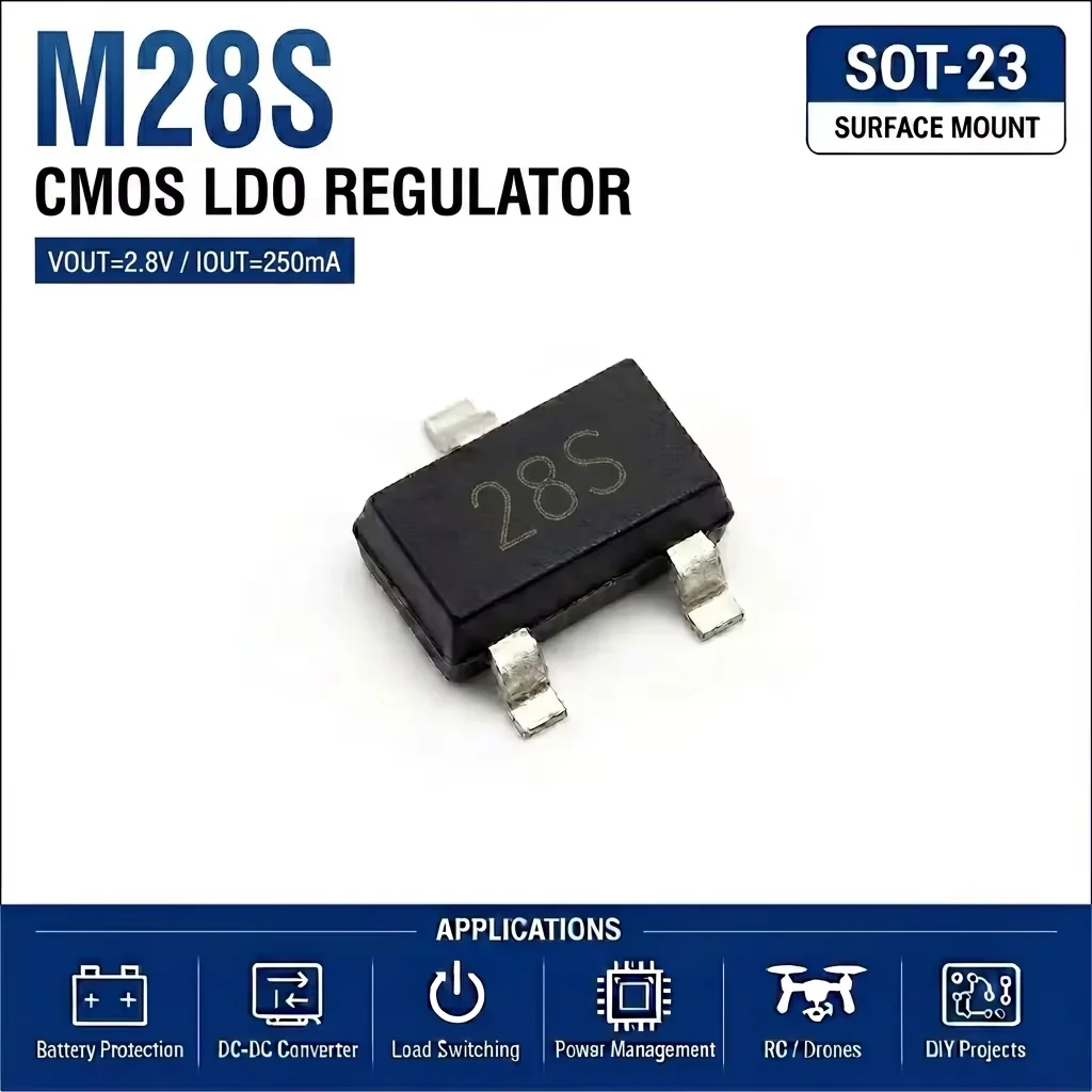 (100 pcs) M28S SOT-23 (Marking 28S) - NPN Transistor 20V 1A hFE 300-1000
