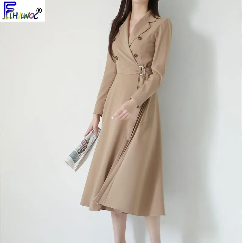 2022 primavera moda abiti neri donna manica lunga stile coreano temperamento signora doppio bottone Blazer abito lungo 12920