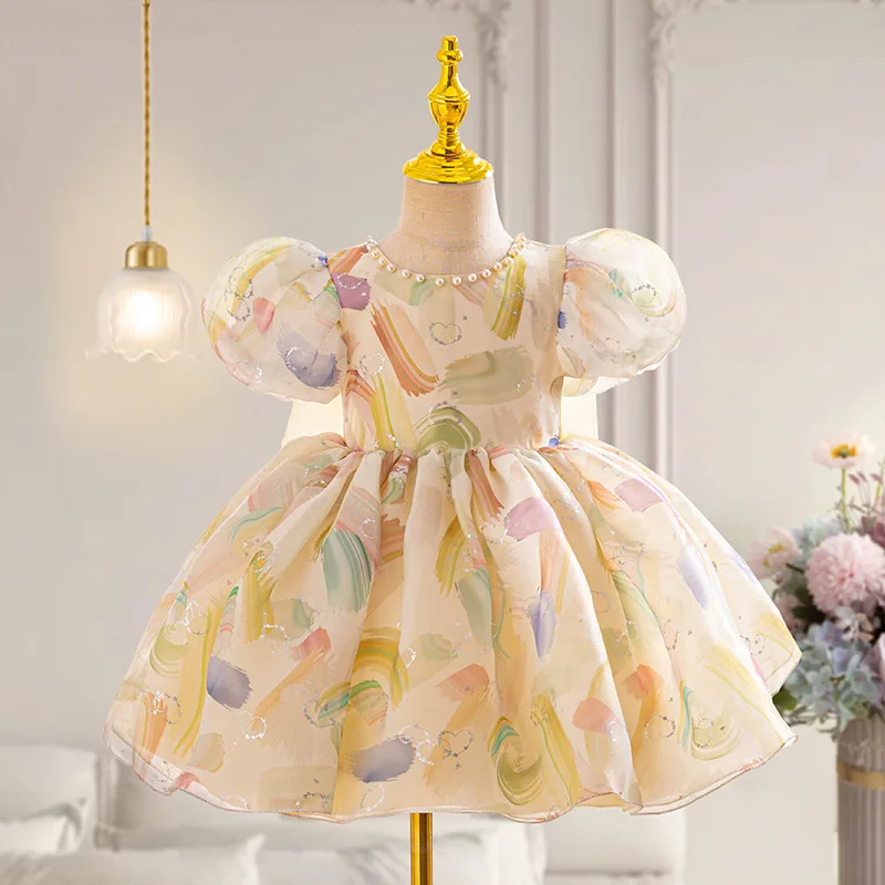 Elegant Girl Fluffy Dress Flower Baby Wedding Ceremony Costume Birthday Outfits White 1st Communion Tutu Gown Kids Gala Clothes