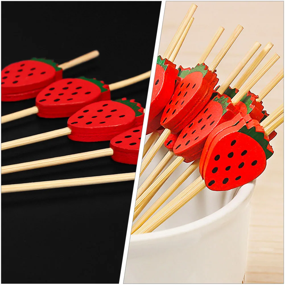 

100Pcs Strawberry Fruit Skewers Party Essential Disposable Bamboo Cocktail Food Picks Creative Lovely Skewers for Weddings