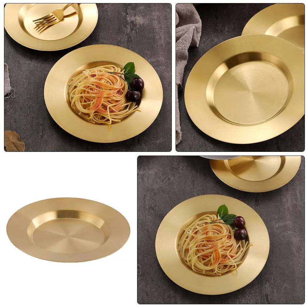 Gold Stainless Steel Salad Plate Smooth Bright Surface Multipurpose Serving Dish for Home Restaurant Stainless Steel Pasta Plate