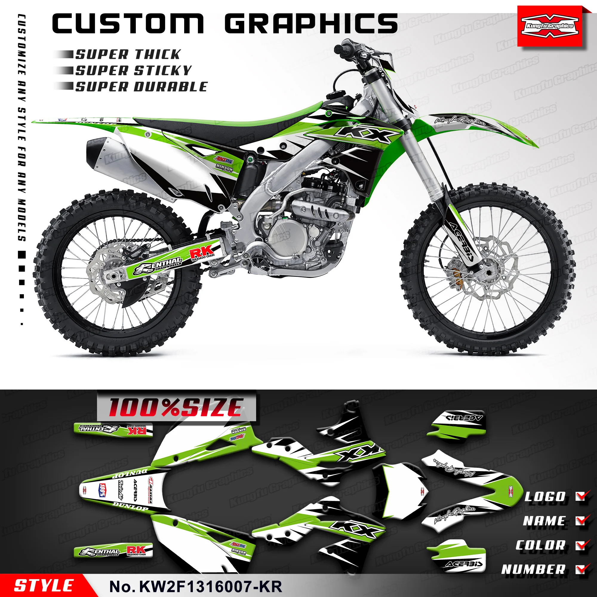 

KUNGFU GRAPHICS Motorcycle Graphics Wrap Sticker for Kawasaki KX250F KXF250 2013 2014 2015 2016, KW2F1316007-KR