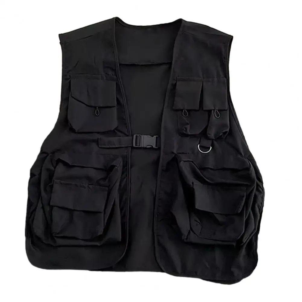 Men Vest Streetwear Cargo Waistcoat Unisex Hip Hop Style Vest with Multi Pockets Buckle Closure for Women Men Men Vest Jacket