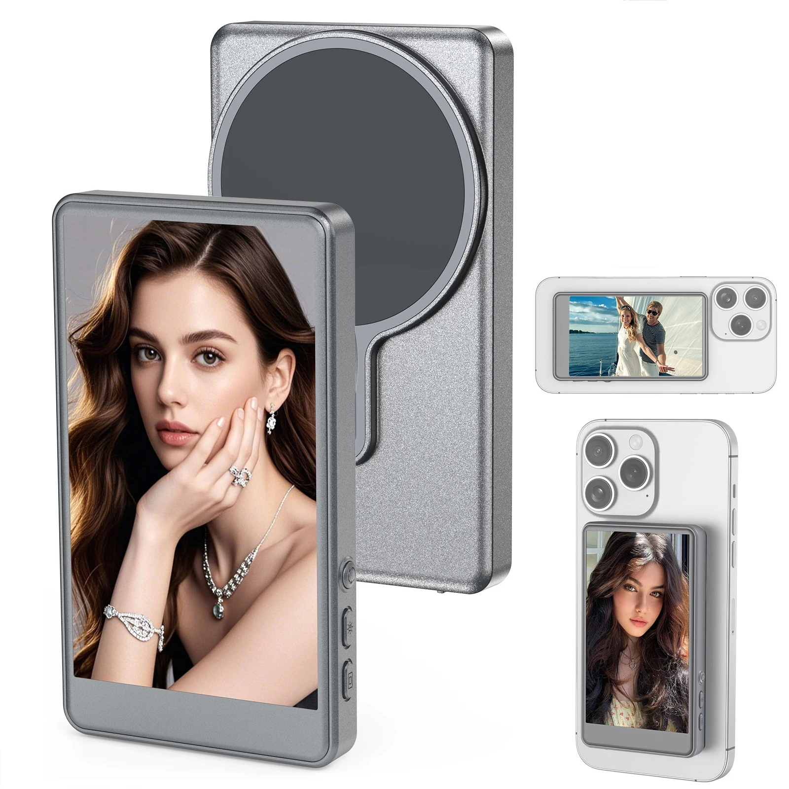 

Vlog Selfie Monitor Screen for Phone, Rear Camera for Selfie Vlog Live Stream, Magnetic Mount for MagSafe, Wireless Connection w