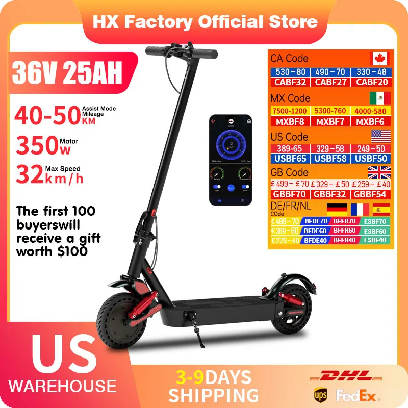 

HX D06 electric scooter 350W 25AH Shock absorbing Electric kick scooters E Scooter 8.5inch e scooter APP Smart adult escooter