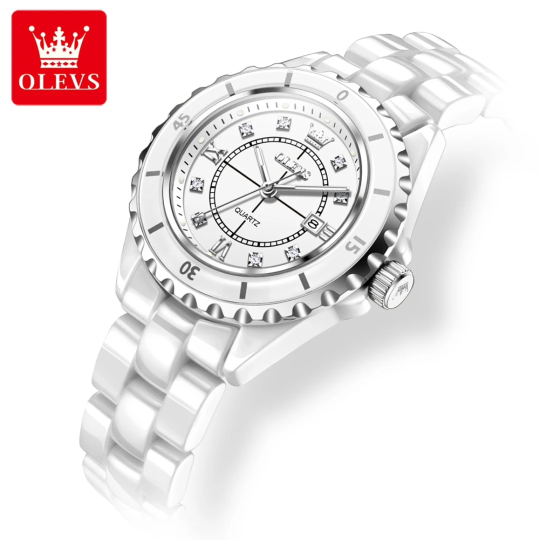 

OLEVS 5658 Quartz Fashion Watch Gift Round-dial Ceramic Watchband Wristwatch Calendar