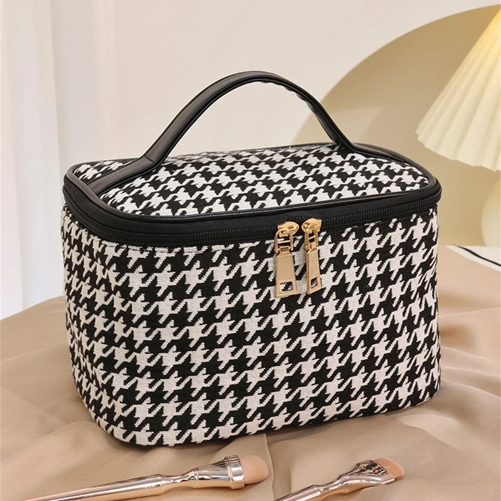 

Female Houndstooth Make Up Toiletry Bag Zipper Makeup Organizer Wash Bag Cosmetic Storage Pouch Portable Travel Wash Bag Women