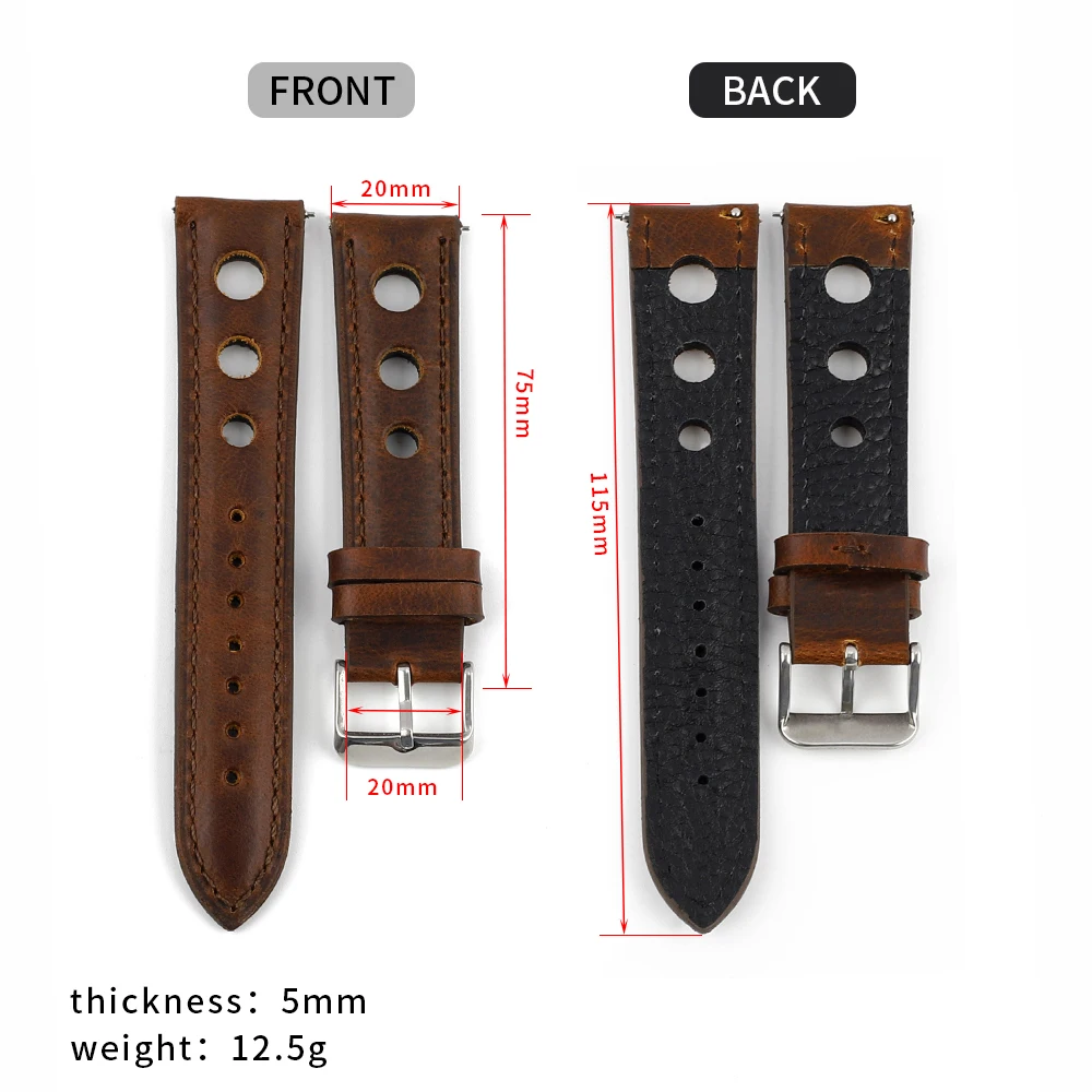 Leather Watchband Breathable Crazy Horse Oil Wax Watch Strap 18mm 20mm 21mm 22mm Quick Release Wristband Pin Buckle Band