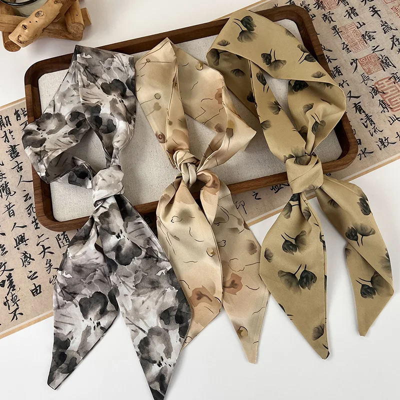 Retro New Chinese Ancient Style Long Ribbon Silk Scarf Headband Hair Tie Bow Hair Band Womans Elegant Hairpins Fashion Headdress