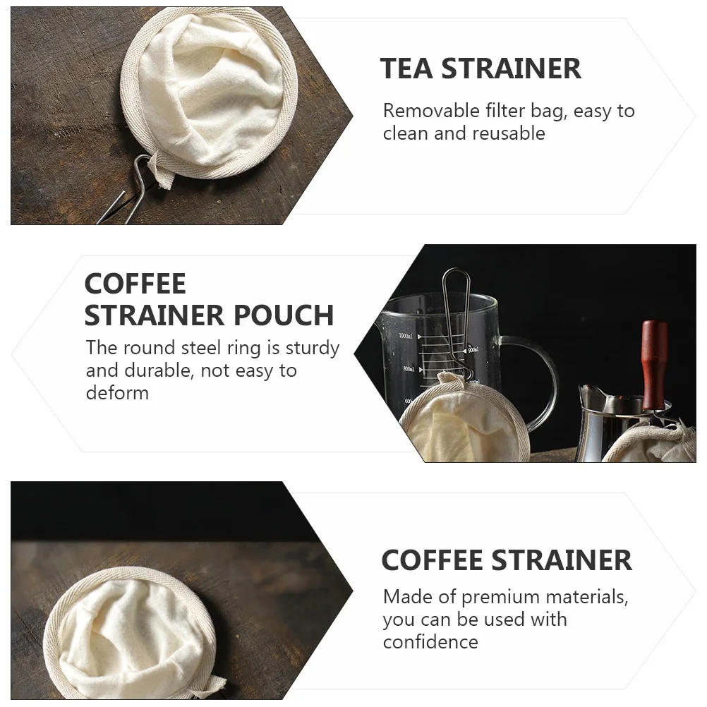 

2Pcs Coffee Filter Bags Flannel Cloth Coffee Strainer Pouch Stainless Steel Handle Reusable Easy Clean Suitable Home Restaurant