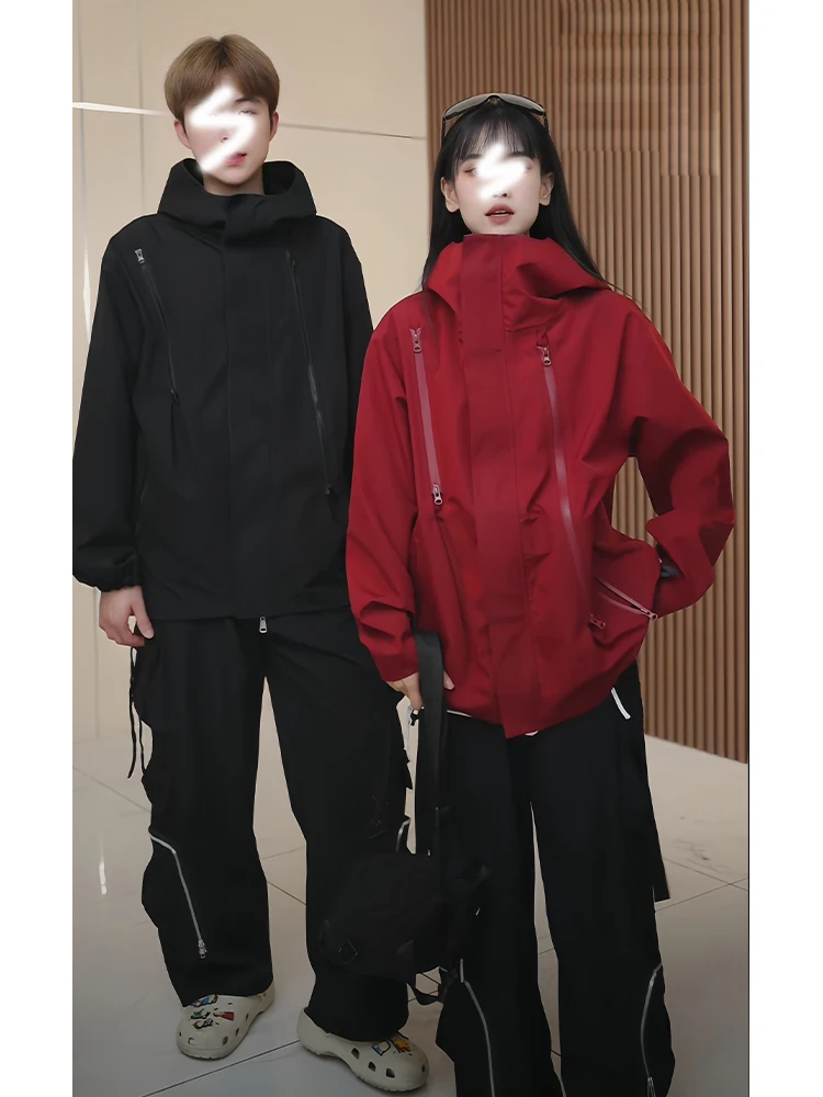 Red Wine Color American Functional Jacket Men's Autumn Three-Proof Outdoor Travel Climbing Suit Couple Matching Coat
