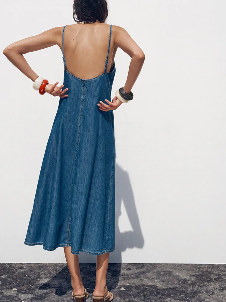 Sexy Bal Svel Denim ter Midi Dr femmes nouvel été Faion ow off votre Ba longue robe de soirée couleur Pure