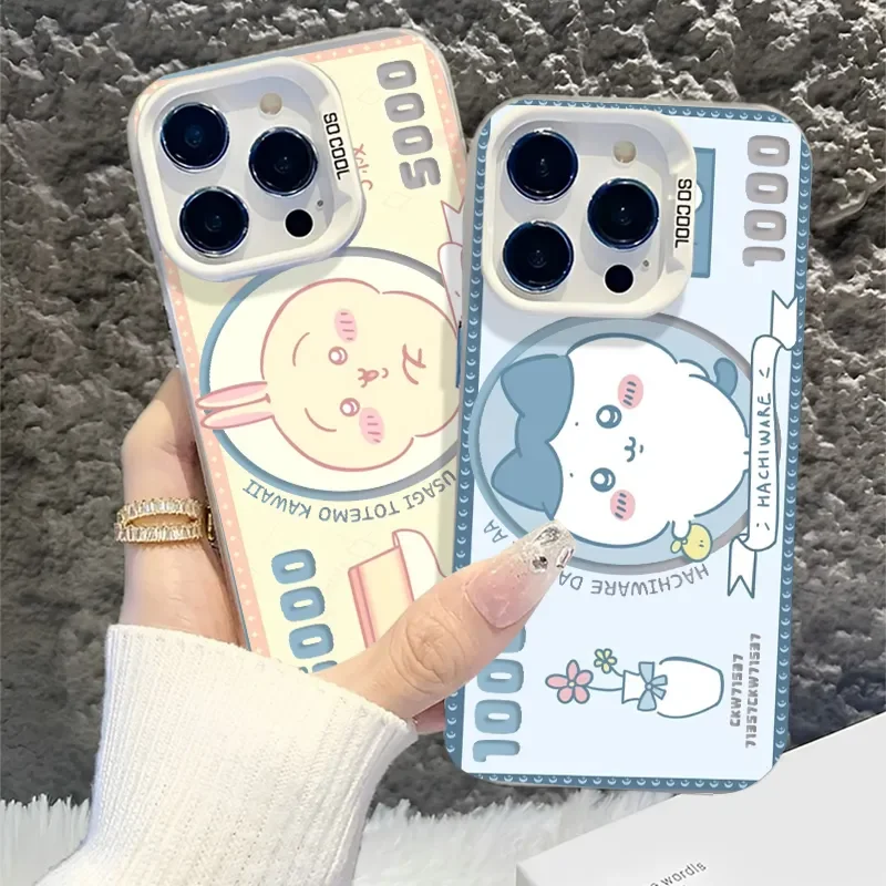 Cute Banknote usagi chiikawa hachiware Kawaii Phone Case For iPhone 16 15 14 13 12 11 Pro Max XS Max 7 8 Plus MINI Y2K Cover