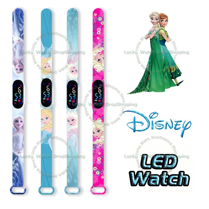 Jam Tangan Digital Anak Disney Frozen Jam Tangan Anak Kartun Action Figure Elsa Anna LED Sentuh Kedap Air Elektronik Hadiah Ulang Tahun