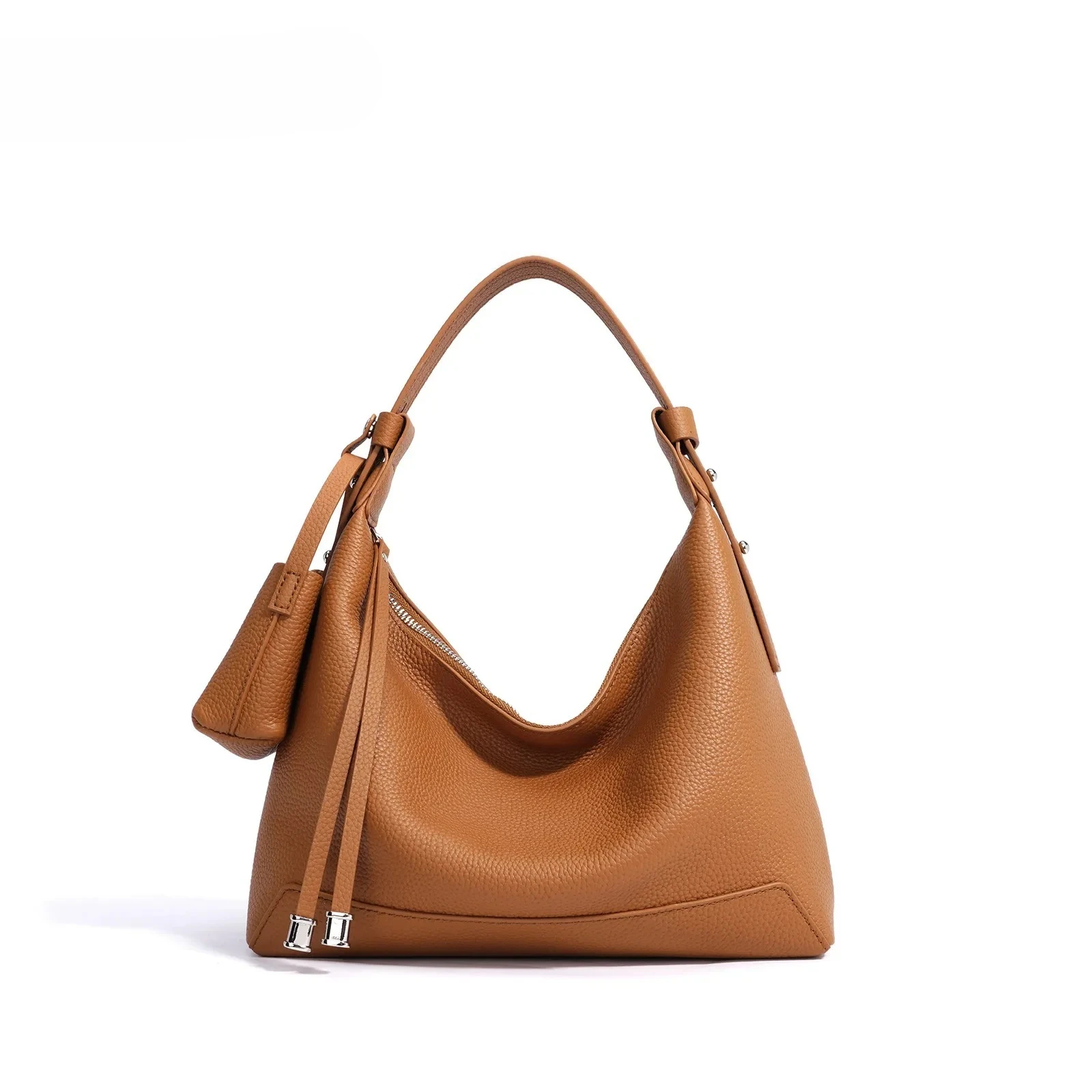 New 2026 Soft Lunch Hobo Shape Tote Genuine Cow Leather Women Shoulder Bag High Quality Female Handbag with Coin Purse