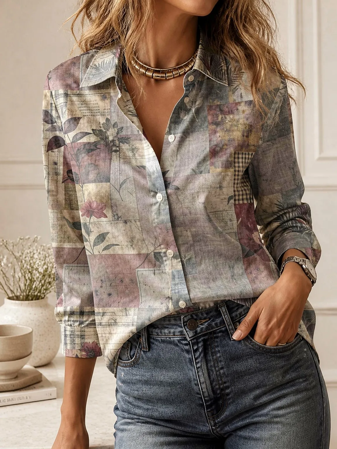 2026Stylish Loose Collared Shirt, Women Long Sleeve Button Front Top for Travel Weekend Daily Wear - view 3