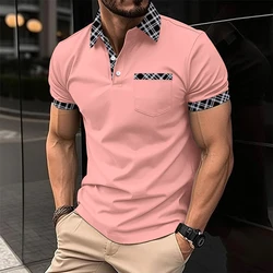 Summer comfortable short-sleeved polo tops with patchwork pockets for casual men's T-shirt tops