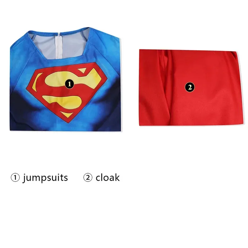 1978 جودة عالية هالوين رجل Zentai البدلة تمويه سوبر تأثيري حلي بطل ارتداءها مع عباءة حمراء ثلاثية الأبعاد مطبوعة كينت الزي