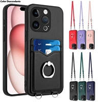 Shoulder Finger Ring Case For Samsung Galaxy Jump 3 Budy 2 Budy3 Quantum 4 Wide 7 6 Luxury Leather Lanyard 2 Cards Holder Cover