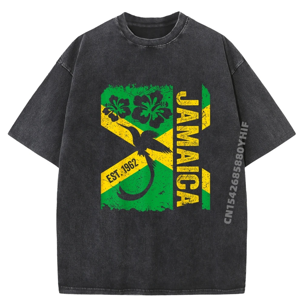 

Jamaica Doctor Bird 1962 Independence Distress Jamaican Flag Black T Shirt Mens Gifts Printed Tees Mens Funky Washed Shirt
