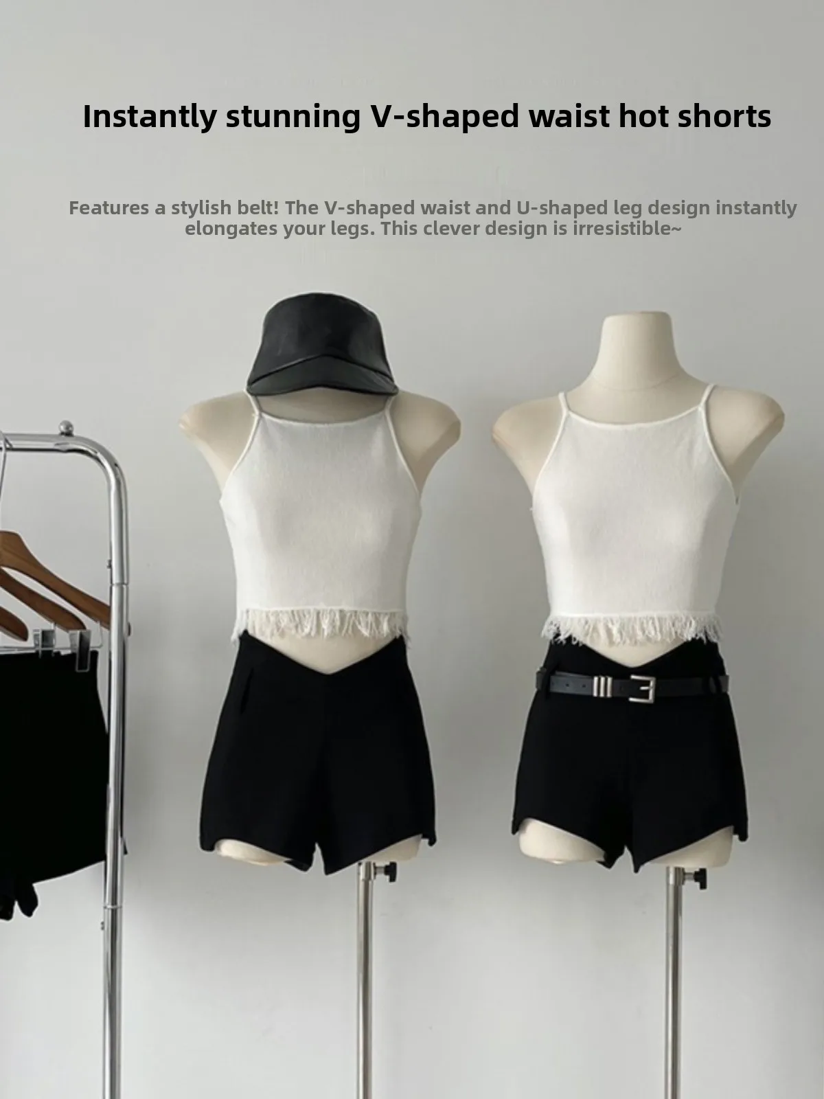 

High Waist V-Shape Slimming Short Hot Pants Women's Belted Sexy Trendy Casual Straight Leg Polyester Fiber Commute Style