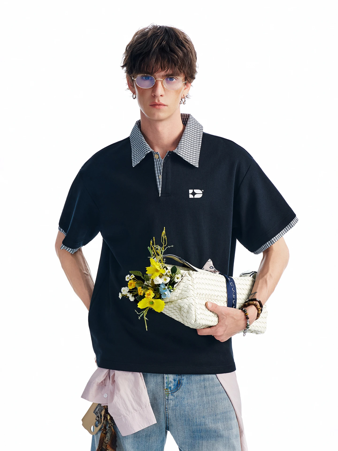 American Style Plaid  Short Sleeve Men's Summer Cleanfit Half Sleeve T-shirt Fake Two-Piece Breathable Comfortable Cotton...