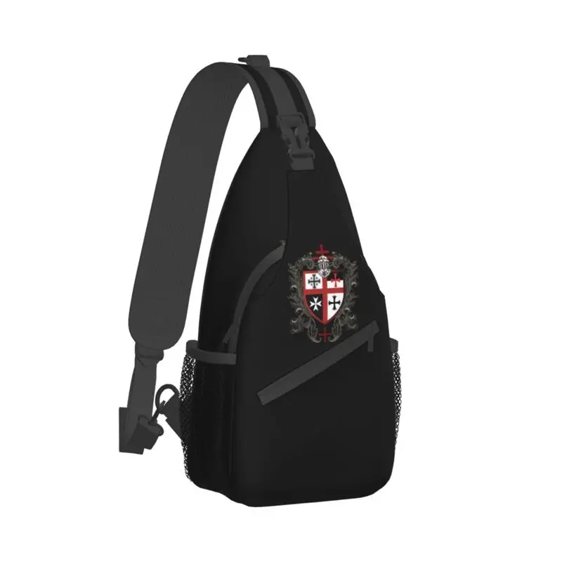 Custom Knights Templar Cross Shield Sling Crossbody Backpack Men Medieval Warrior Sword Shoulder Chest Bag for Camping Biking