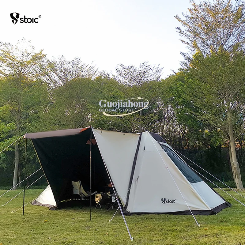 

Black Rubber Shelter Twin Peaks Y-shaped Summer Tent 2/3 Person Two Bedrooms Living Room Double Layer3000mm Waterproof Large